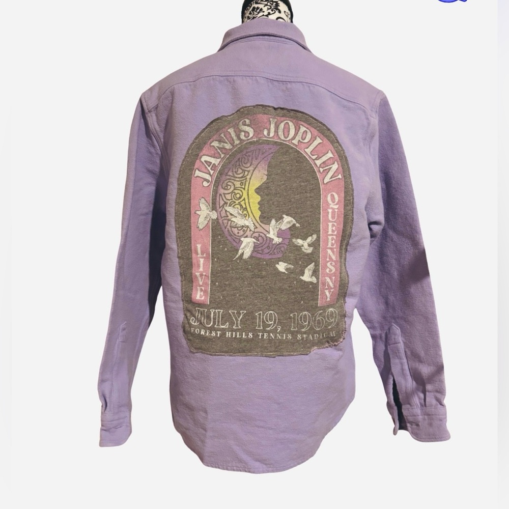 J.Crew Purple Flannel One of a Kind Upcycled w/ Authentic 1969 Janis Joplin Tee